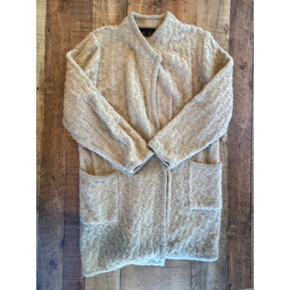 LeRoy Knitwear Vintage Sweater Duster Mohair Beige Pockets Small - Picture 3 of 11